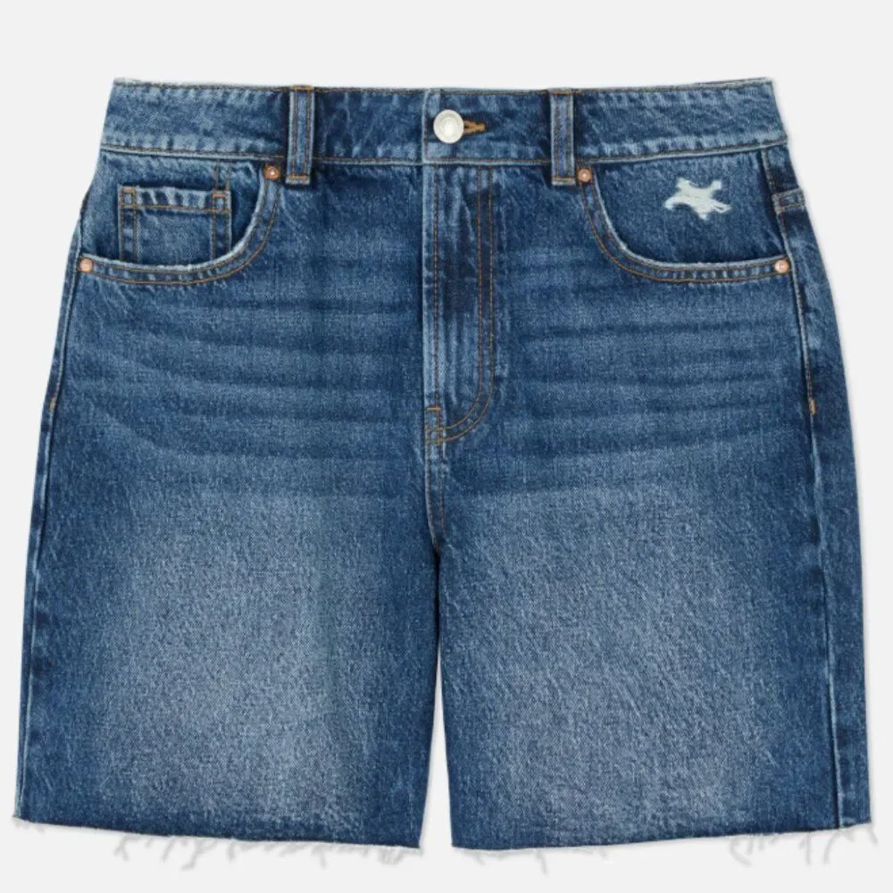 Denim & Co Bermuda High-Rise Frayed Hem Denim Shorts - Size 4 - NWT